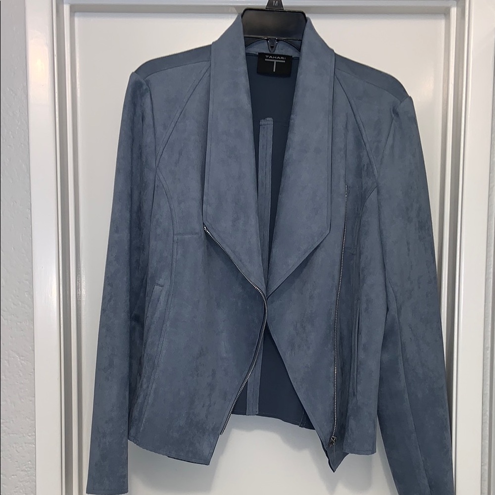 Steel Blue Gray Waterfall Blazer with Relaxed Silhouette